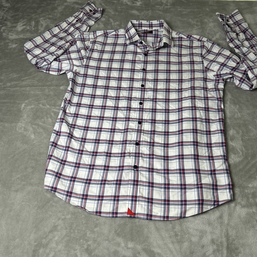 UNTUCKit Shirt Mens Large Blue Plaid Wrinkle Free Slim Fit Non Iron